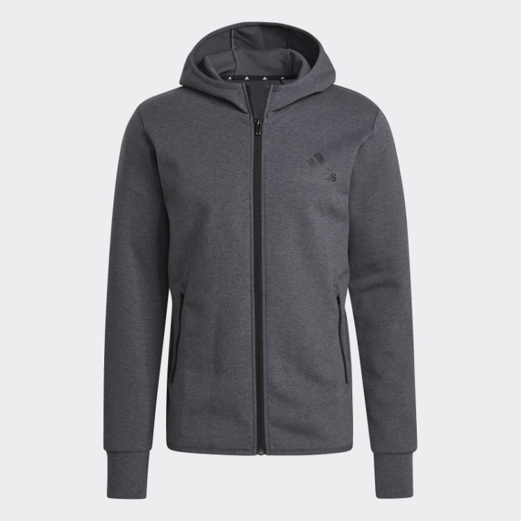 Moletom Com Capuz Cinza Escuro Adidas Projetado Para Mover Movimento Com Zíper Completo Aeroready Quente