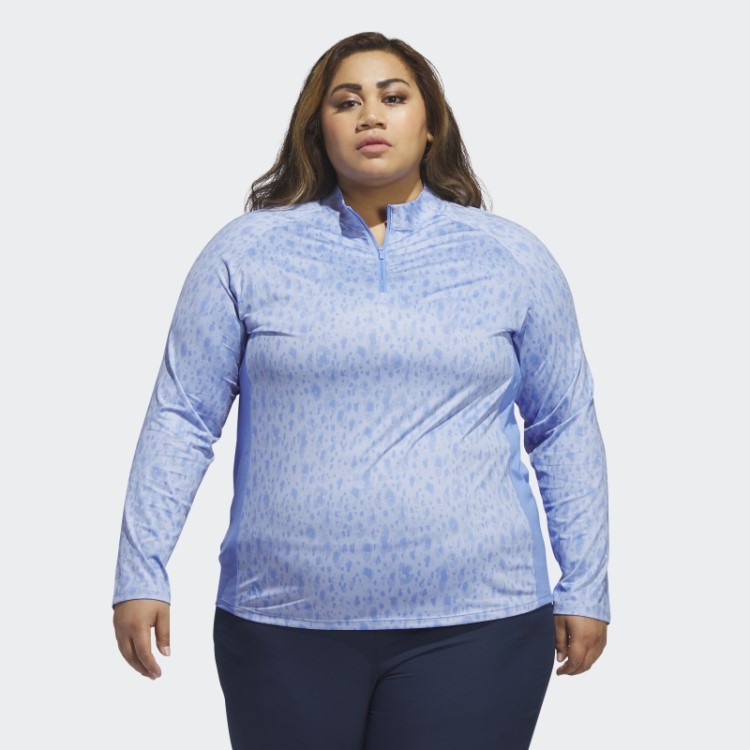 Camisa Polo De Golfe Azul Adidas Ultimate365 Estampada Com Zíper 1/4 (tamanho Grande)