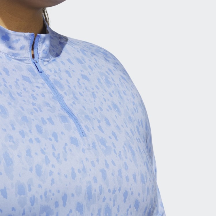 Camisa Polo De Golfe Azul Adidas Ultimate365 Estampada Com Zíper 1/4 (tamanho Grande)