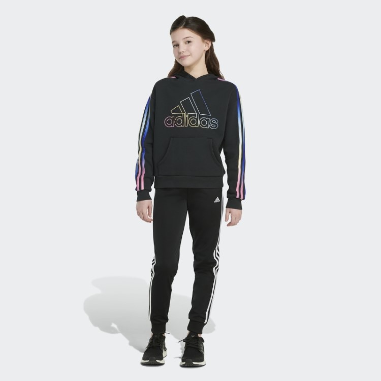 Adidas Moletom Com Capuz De Lã Preto Multicolorido Com As Três Listras