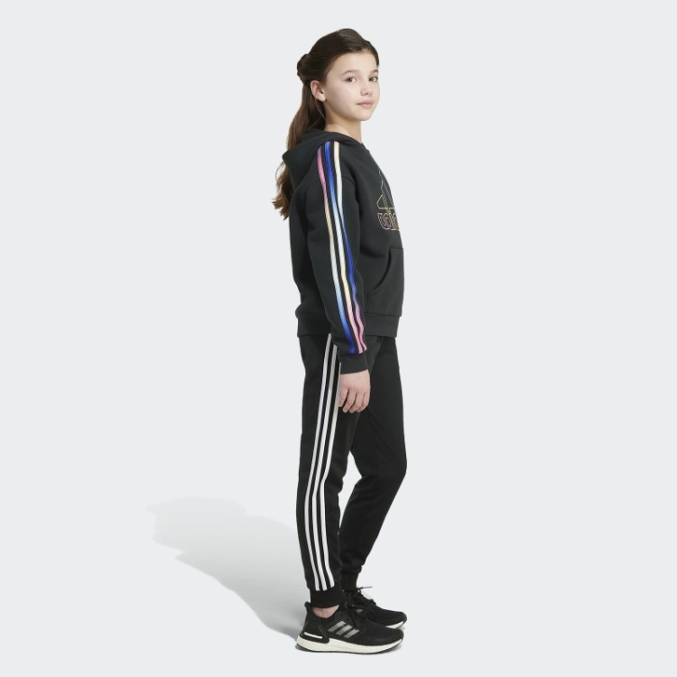 Adidas Moletom Com Capuz De Lã Preto Multicolorido Com As Três Listras