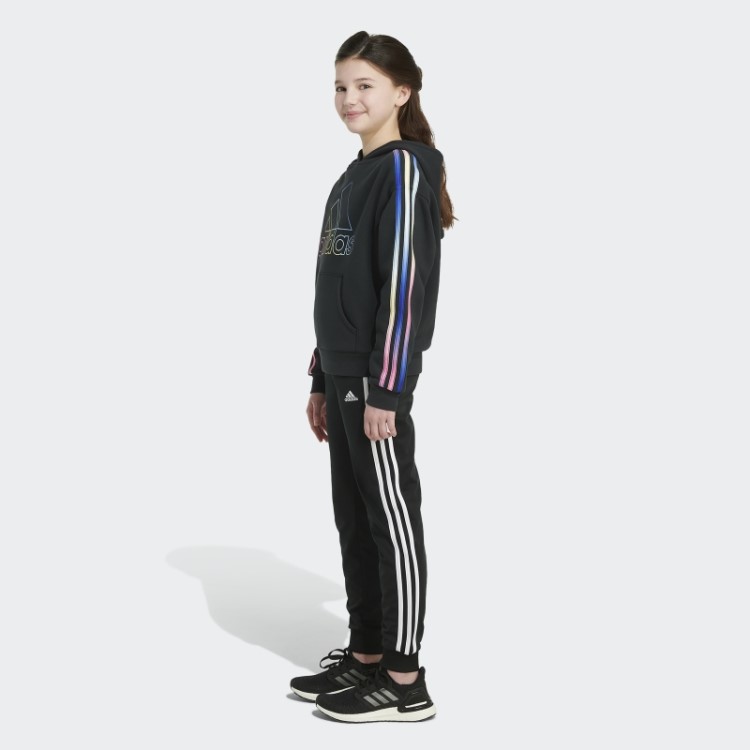 Adidas Moletom Com Capuz De Lã Preto Multicolorido Com As Três Listras