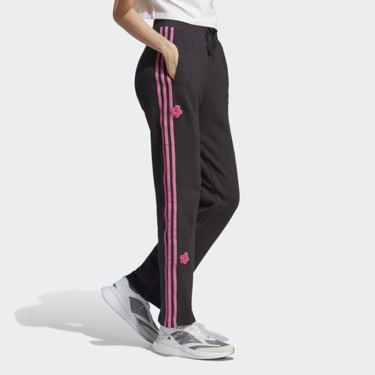 Calça Jogger Cintura Alta Com Três Listras E Apliques De Flores Em Chenille Preto Adidas