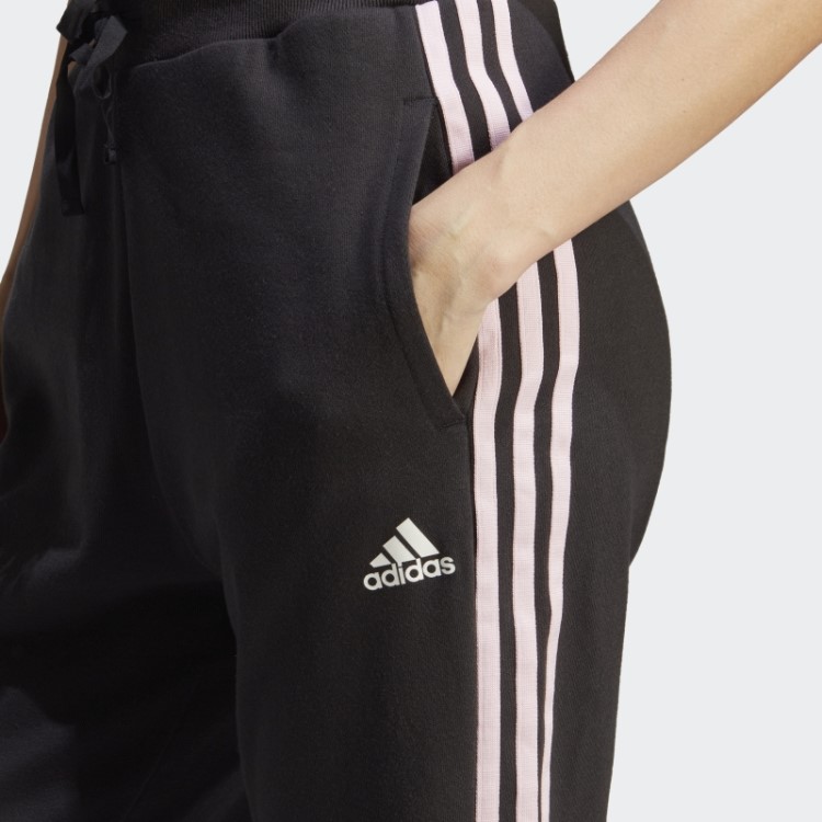 Calça Jogger Cintura Alta Com Três Listras E Apliques De Flores Em Chenille Preto Adidas
