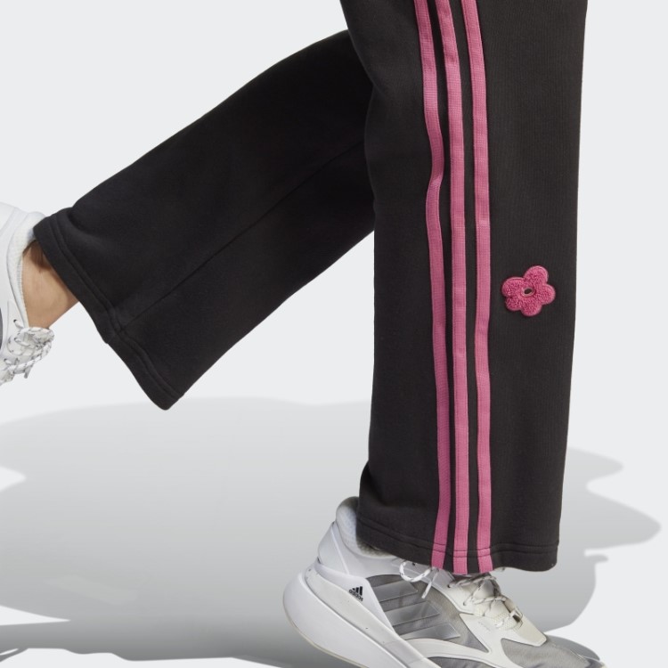 Calça Jogger Cintura Alta Com Três Listras E Apliques De Flores Em Chenille Preto Adidas