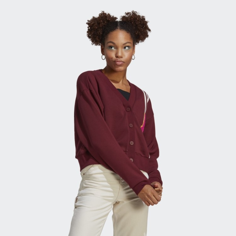 Moda Cardigã Colegial Vermelho Adidas