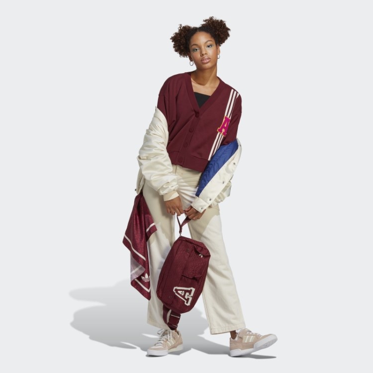 Moda Cardigã Colegial Vermelho Adidas