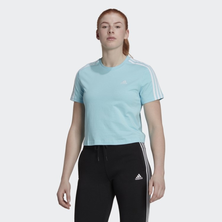 Essentials T-shirt Cropped Solta Com As 3 Riscas Azul Adidas