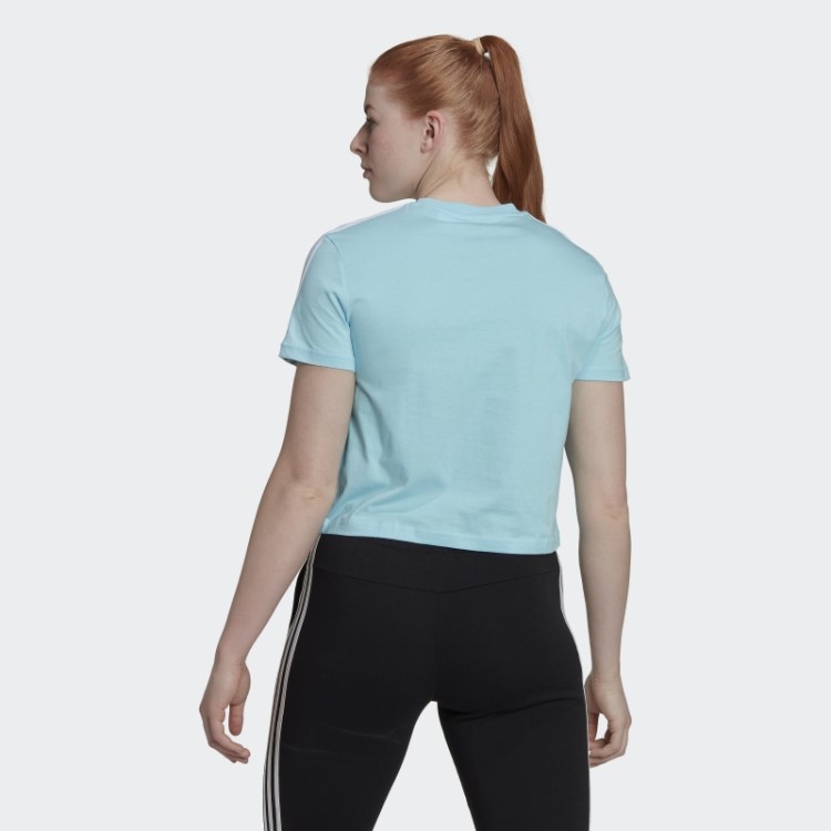Essentials T-shirt Cropped Solta Com As 3 Riscas Azul Adidas