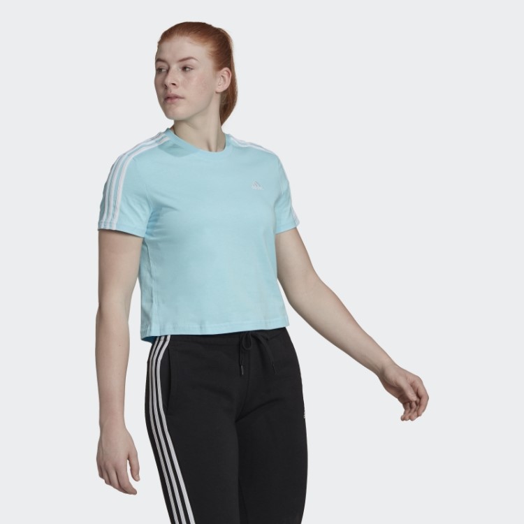 Essentials T-shirt Cropped Solta Com As 3 Riscas Azul Adidas