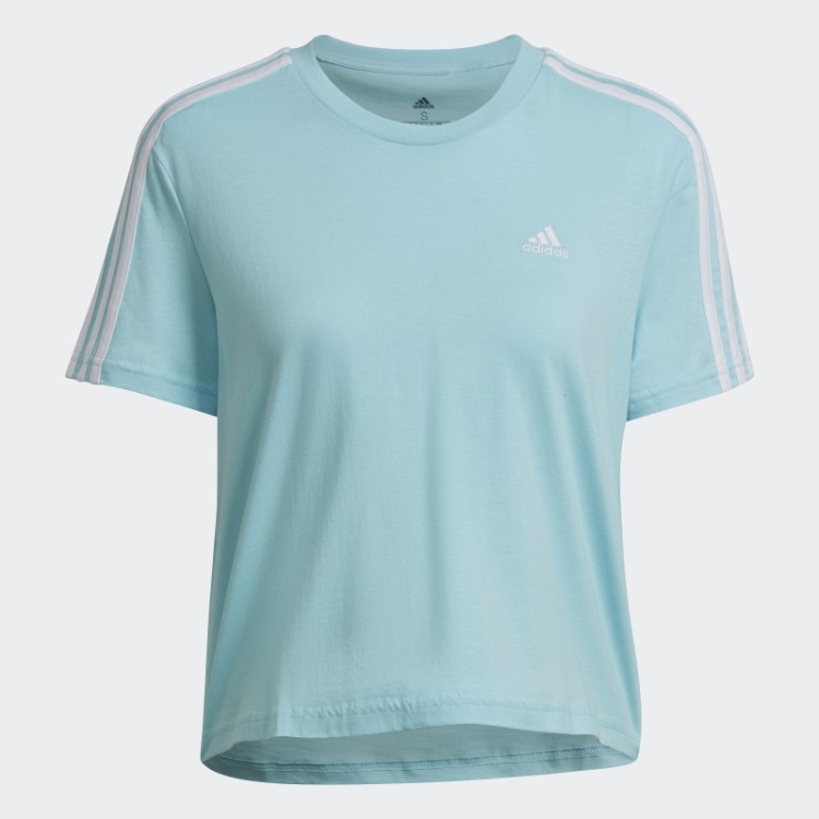 Essentials T-shirt Cropped Solta Com As 3 Riscas Azul Adidas