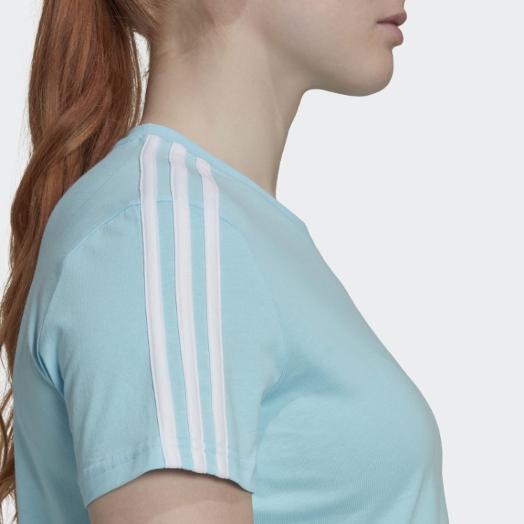 Essentials T-shirt Cropped Solta Com As 3 Riscas Azul Adidas