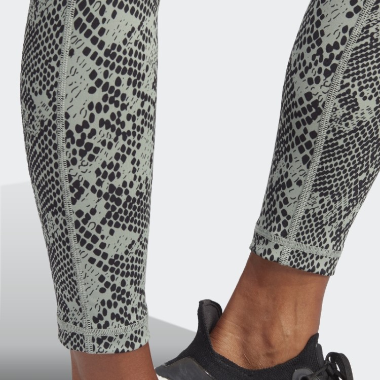 Legging Verde Prateada Adidas Optime Stash Pocket Training Animal Print 7/8