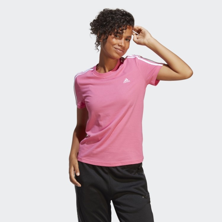Essentials T-shirt Slim Com As 3 Riscas Magenta Adidas