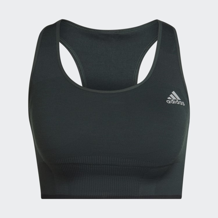 Sutiã De Lã Merino Verde Adidas Running De Suporte Médio Sem Costura