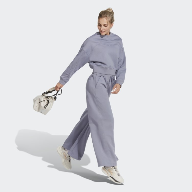 Calça Larga De Fleece Lounge Prata Violeta Adidas Fashion
