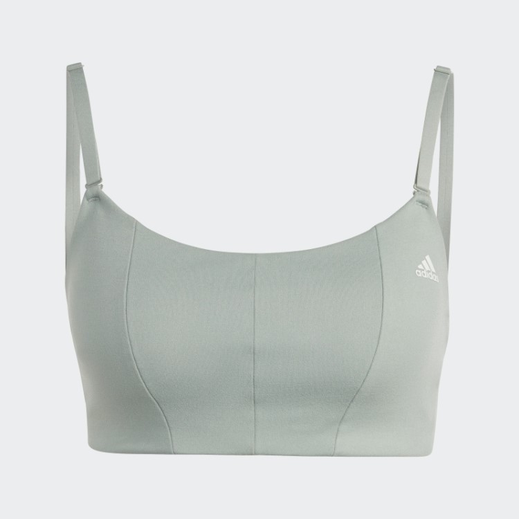 Sutiã De Suporte Leve Para Estúdio De Ioga Adidas Verde Prateado