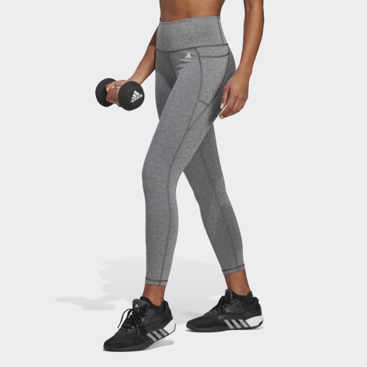 Legging Adidas Optime Stash Bolso Cintura Alta 7/8 Urze Cinza Escuro