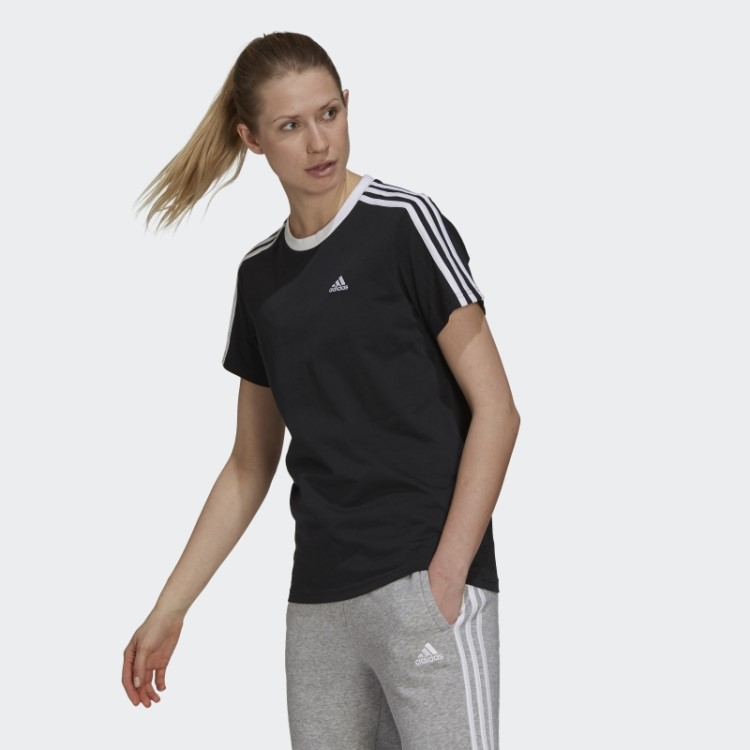 Camiseta Com As Três Listras Preta Adidas Essentials