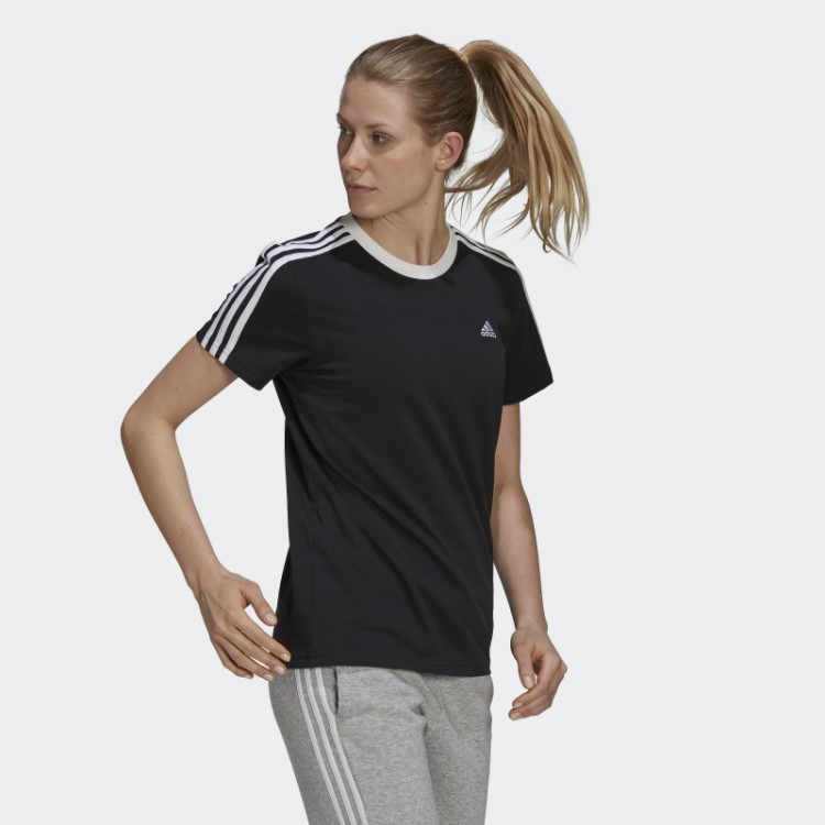 Camiseta Com As Três Listras Preta Adidas Essentials