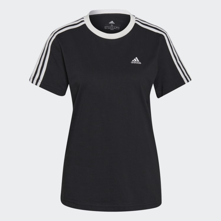 Camiseta Com As Três Listras Preta Adidas Essentials