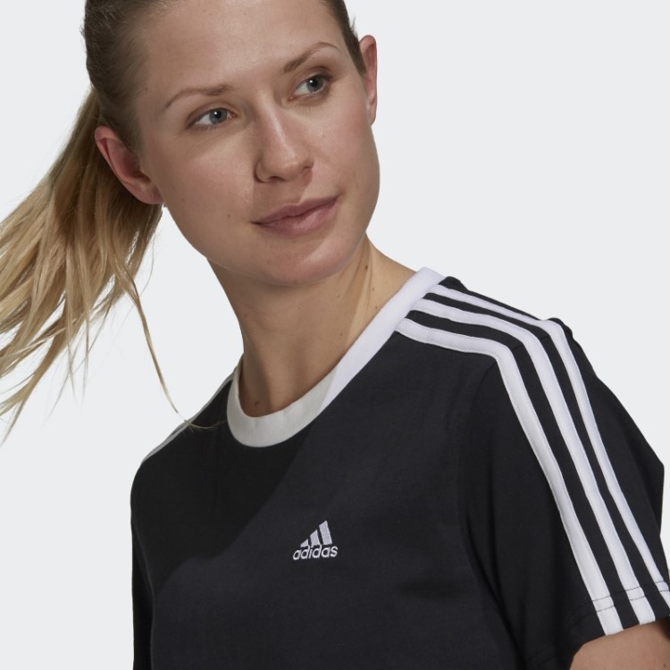 Camiseta Com As Três Listras Preta Adidas Essentials