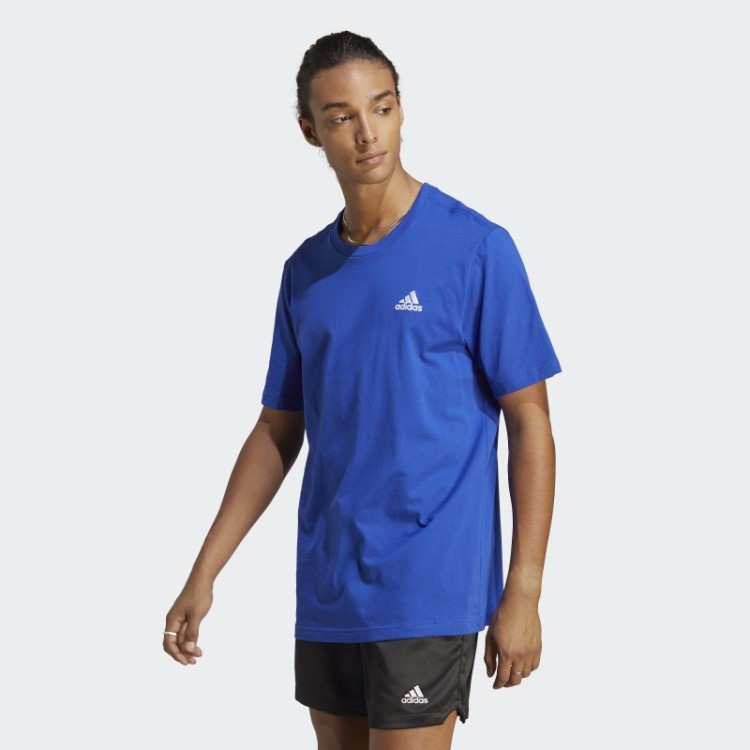 Adidas Essentials T-shirt De Jérsei Simples Com Logotipo Pequeno Bordado Azul