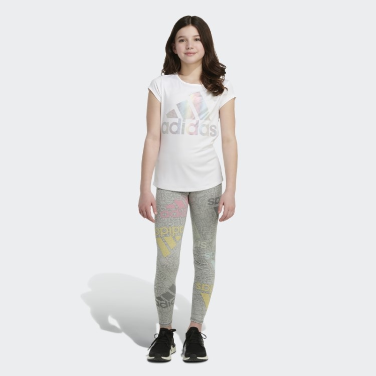 Meia-calça Com Estampa Allover Brand Love Adidas Cinza Médio