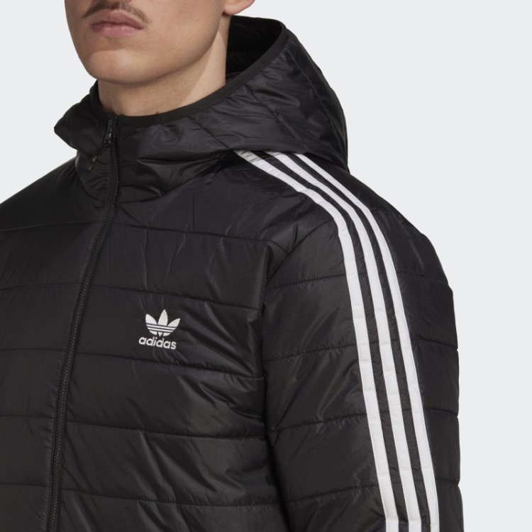 Jaqueta Puffer Com Capuz Preto Acolchoado Adidas