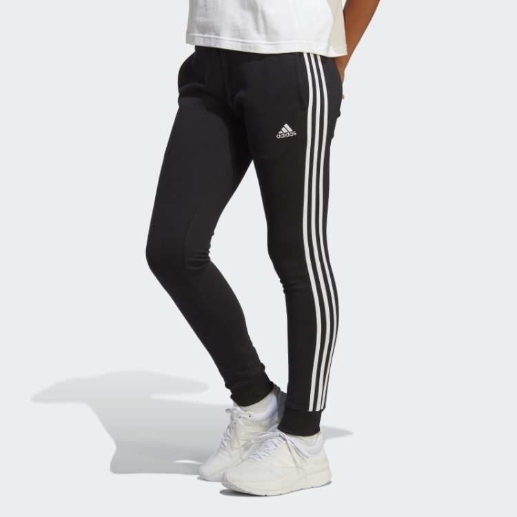 Essentials Calça Felpuda Com As Três Listras French Terry Preta Adidas