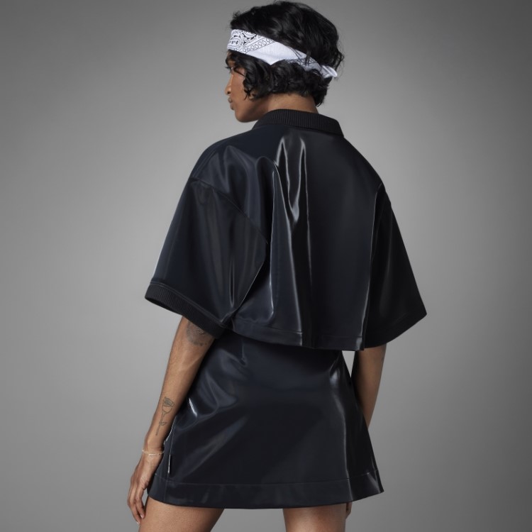 Adidas Camisa Polo Cropped Preto Azul Versão Brilhante