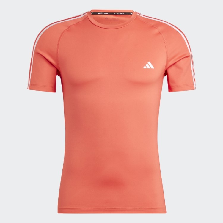 Camiseta De Treino Vermelha Com As Três Listras Techfit Da Adidas
