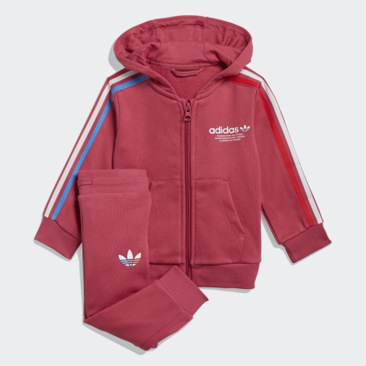 Conjunto Adicolor Com Capuz E Zíper Completo Rosa Adidas