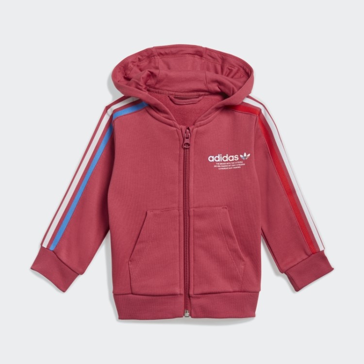 Conjunto Adicolor Com Capuz E Zíper Completo Rosa Adidas
