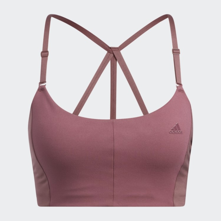 Sutiã De Estúdio De Ioga Com Três Listras E Suporte De Luz Adidas Bordô