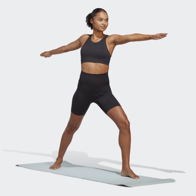 Leggings Curtas Para Yoga Studio Aeroknit Bike Preta Adidas