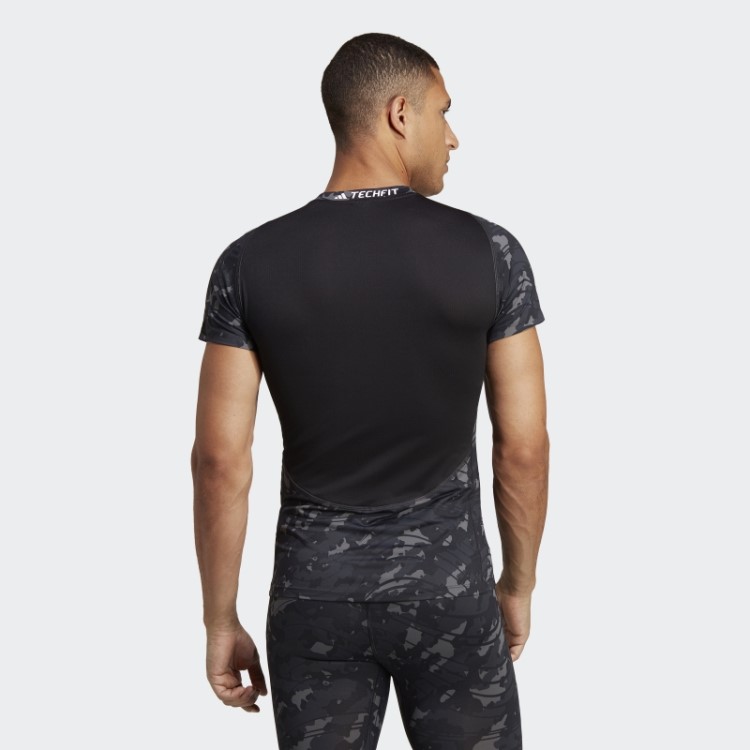Camiseta De Treino Preta Com Estampa Allover Techfit Adidas