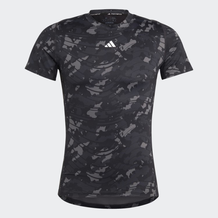 Camiseta De Treino Preta Com Estampa Allover Techfit Adidas