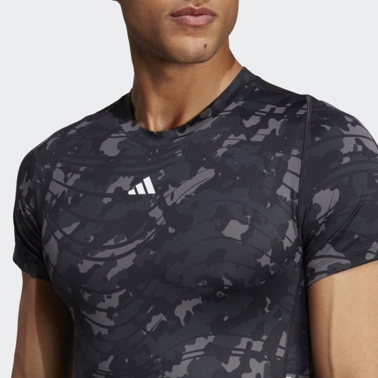 Camiseta De Treino Preta Com Estampa Allover Techfit Adidas