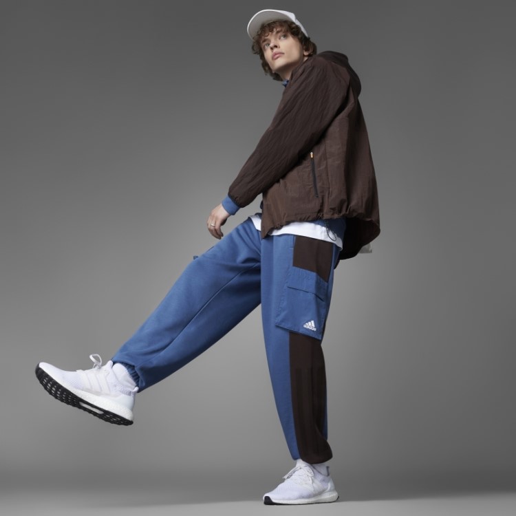 Calças De Felpo Francês Adidas Colorblock De Aço