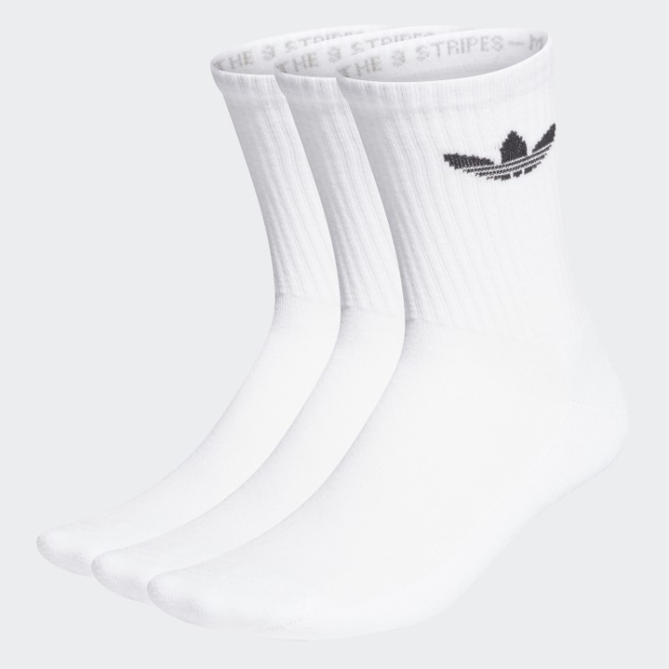 Adidas Branco Amortecido Trefoil Meias De Cano Médio 3 Pares