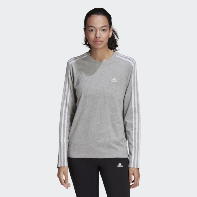 Blusa De Manga Comprida Com As Três Listras Essentials Cinza Médio