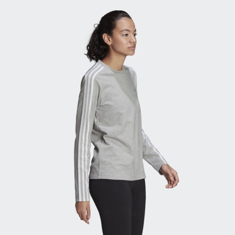 Blusa De Manga Comprida Com As Três Listras Essentials Cinza Médio