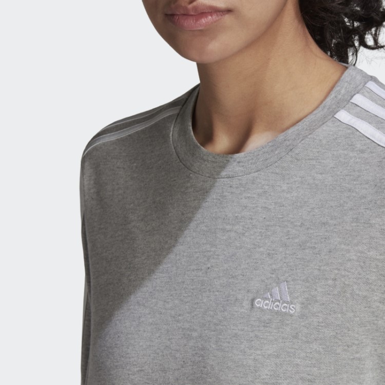 Blusa De Manga Comprida Com As Três Listras Essentials Cinza Médio