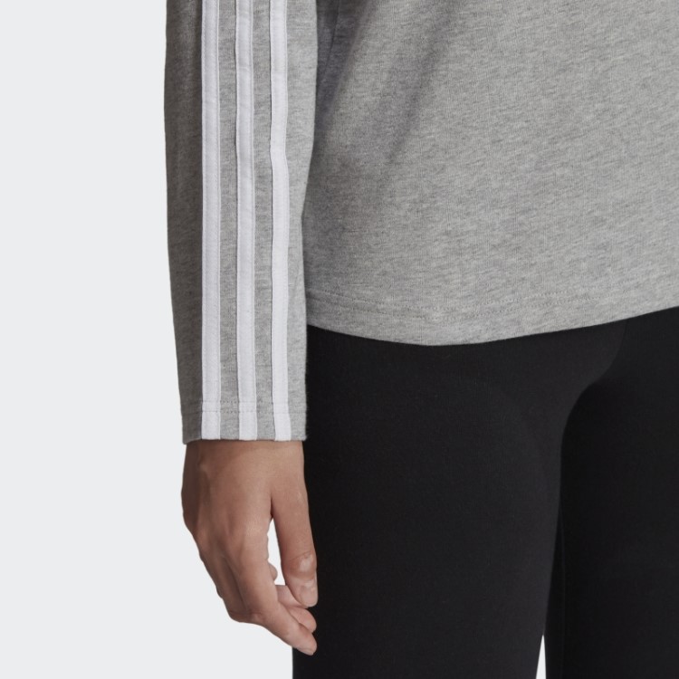 Blusa De Manga Comprida Com As Três Listras Essentials Cinza Médio
