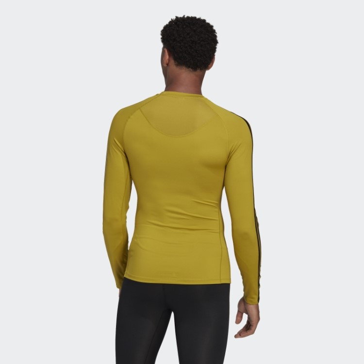 Camiseta De Manga Longa Com As Três Listras Verde-oliva Adidas Techfit