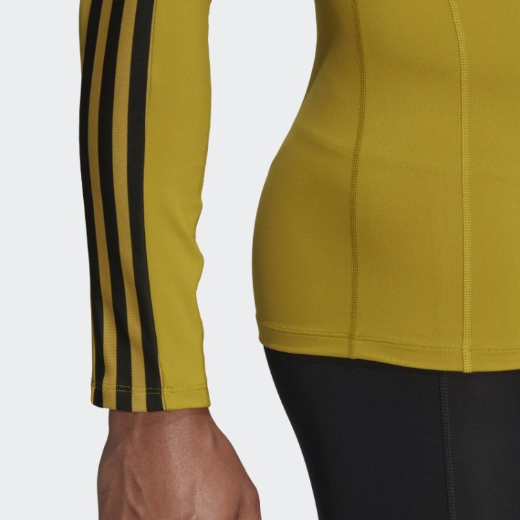 Camiseta De Manga Longa Com As Três Listras Verde-oliva Adidas Techfit