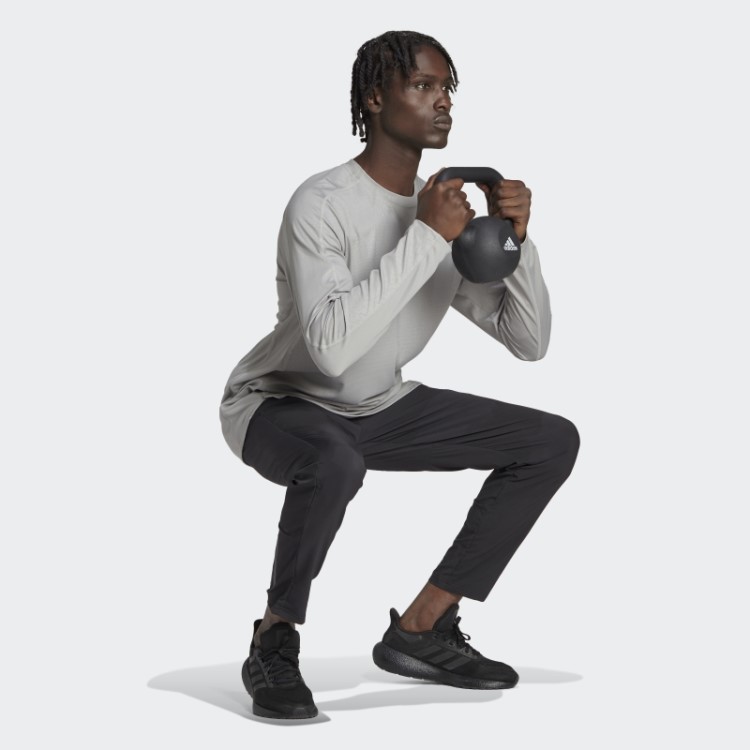 Mgh Blusa De Manga Longa Adidas Para Treino Cinza Sólido Com Estampa Pu