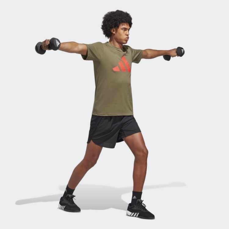 T-shirt De Treino Com Logótipos Feelready Essentials Da Linha Verde-oliva Adidas
