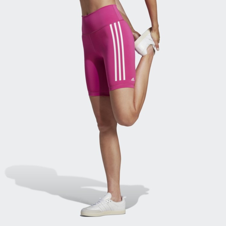Adidas Fúcsia Optime Train Icons 3 Listras Leggings Curtas De Bicicleta